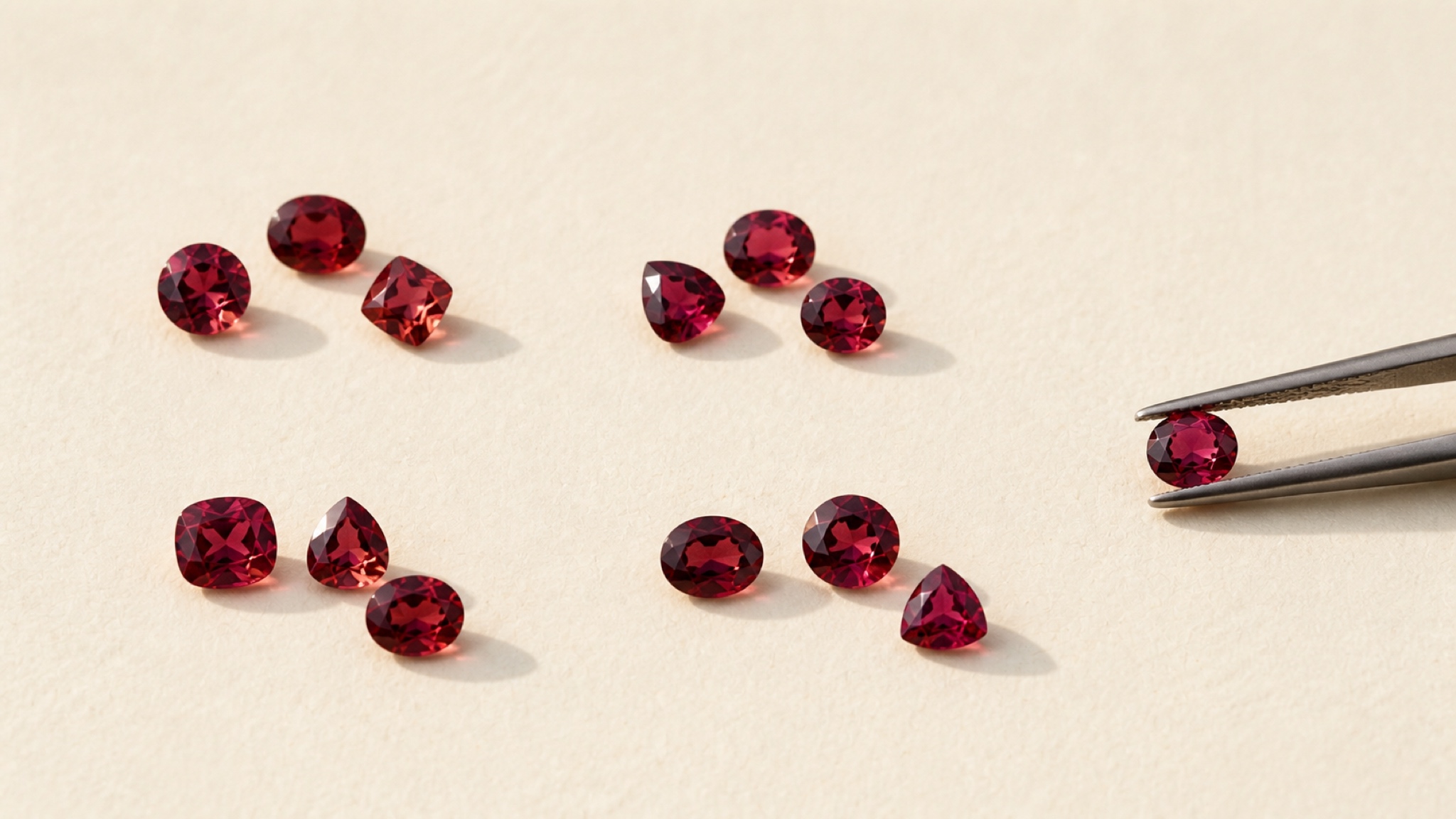 Rhodolite garnet loose gemstones in daylight