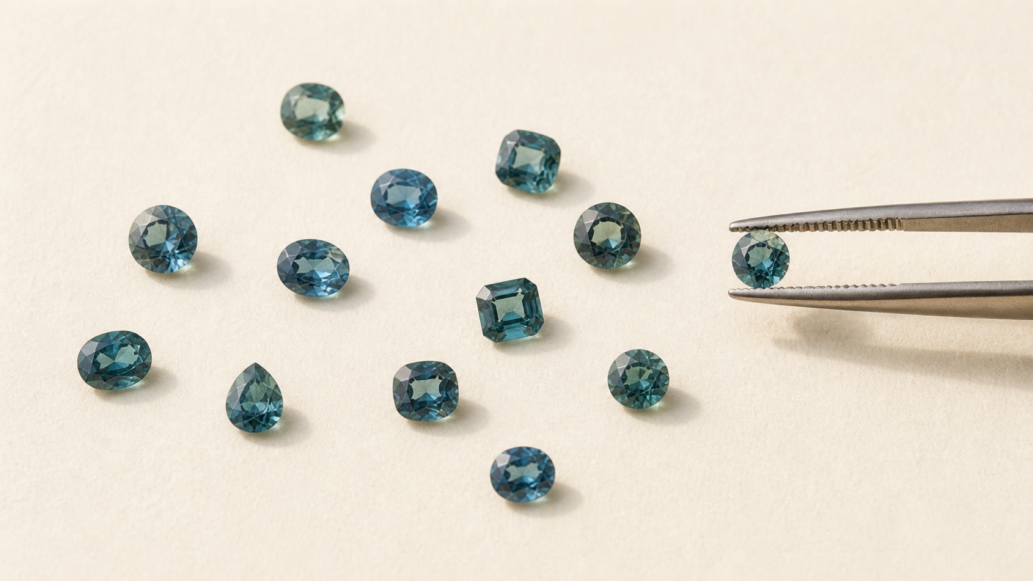 Teal Montana sapphire loose gemstones in daylight