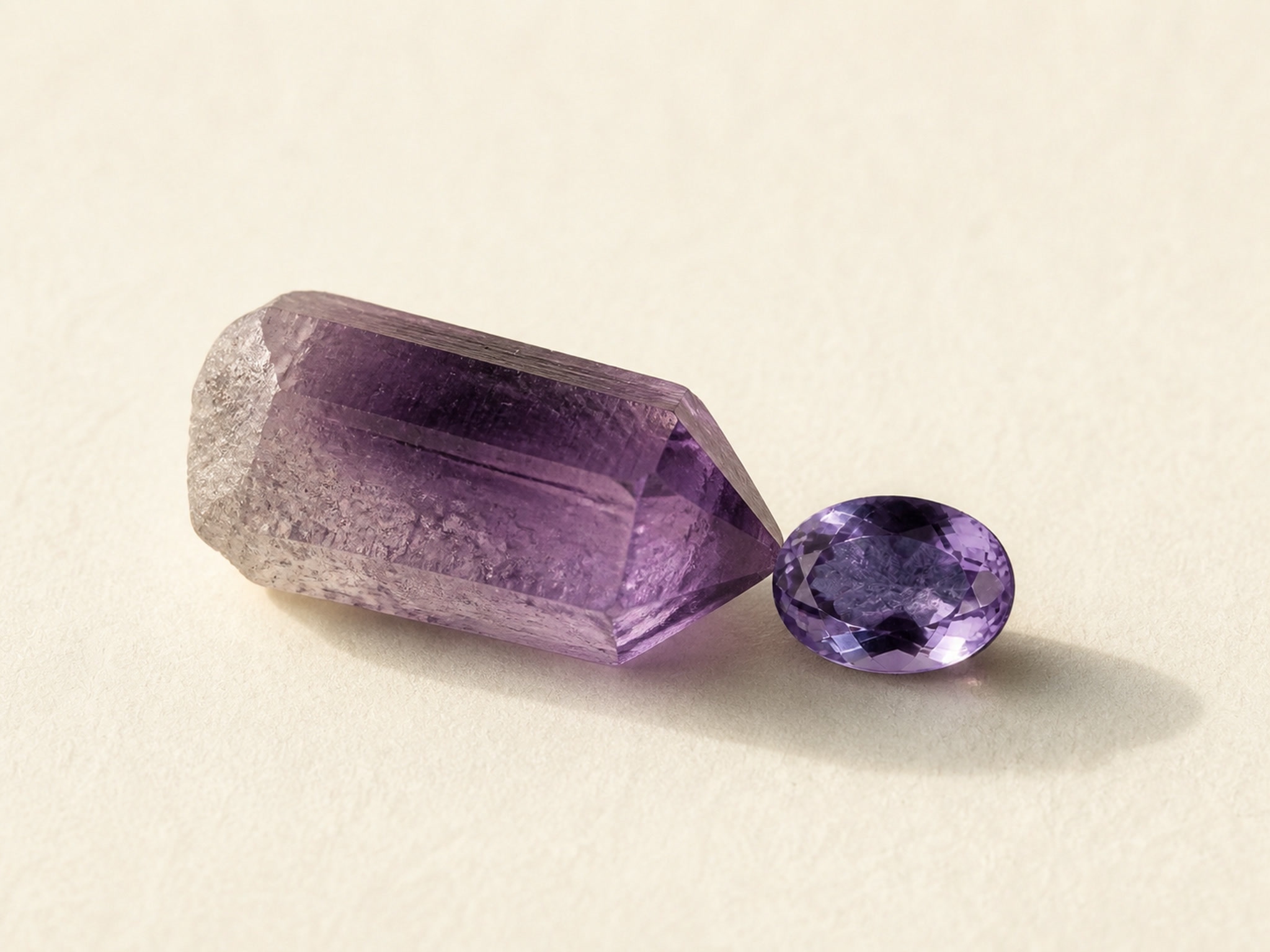 Amethyst loose gemstones in daylight