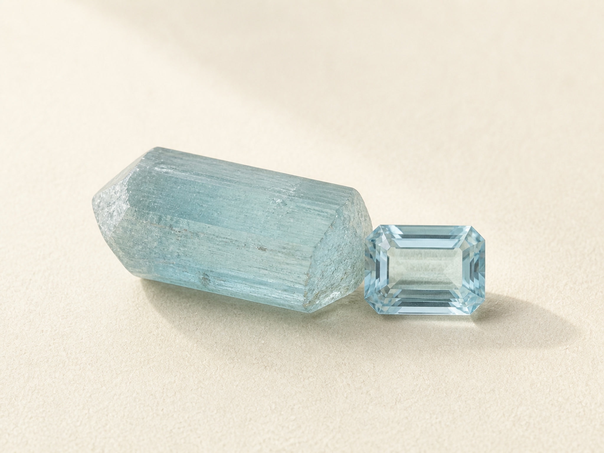 Aquamarine loose gemstones in daylight
