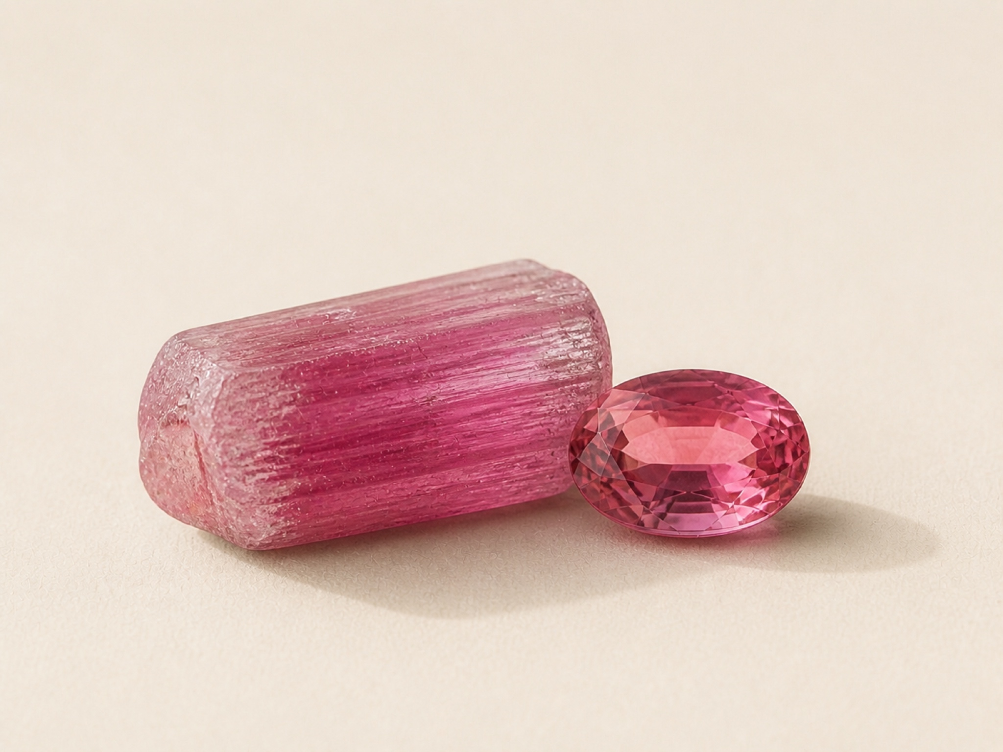 Pink tourmaline loose gemstones in daylight