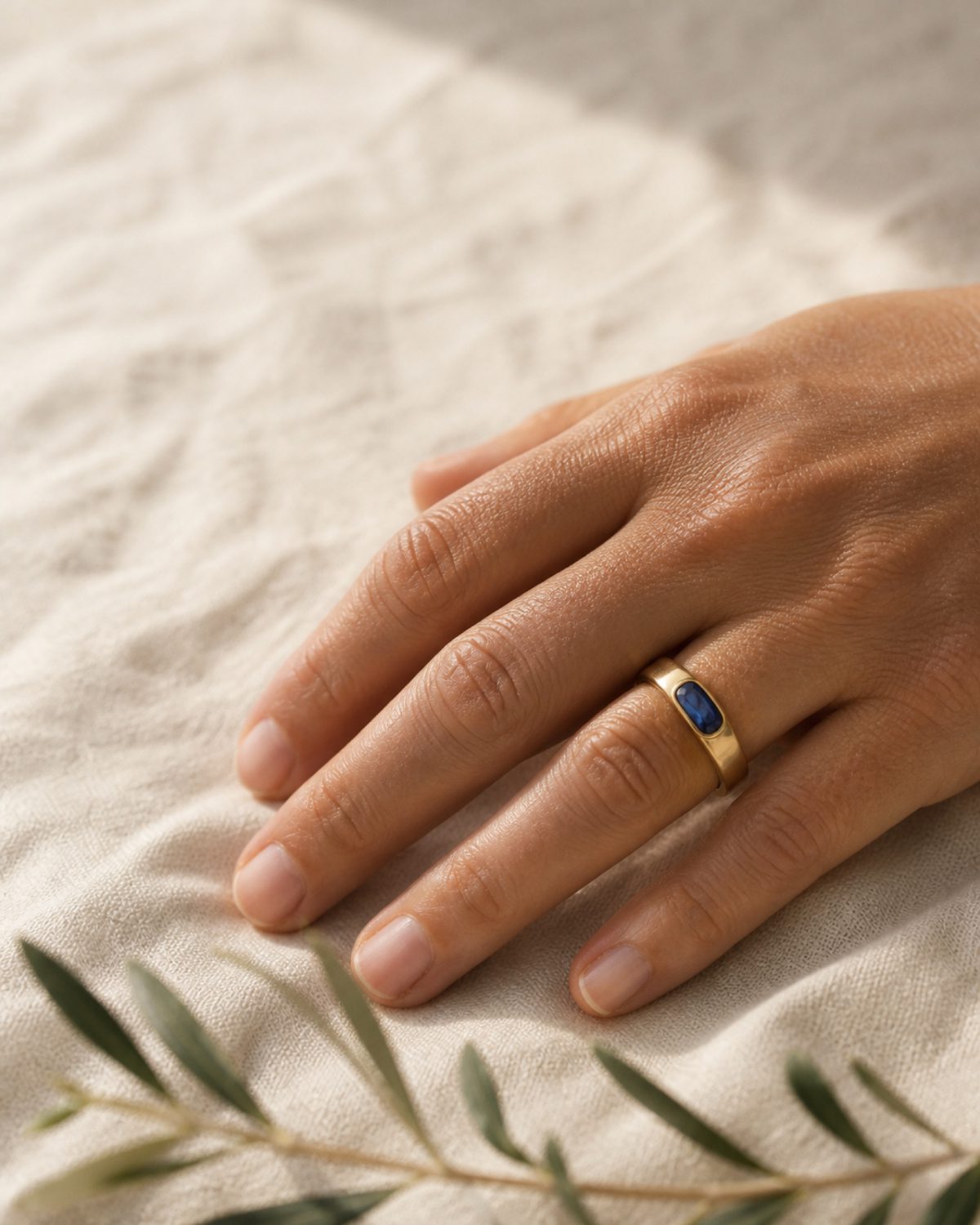A sapphire piece worn in daylight