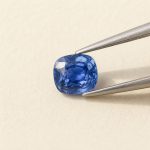 Ceylon sapphire · No. 114 held in tweezers on ivory paper